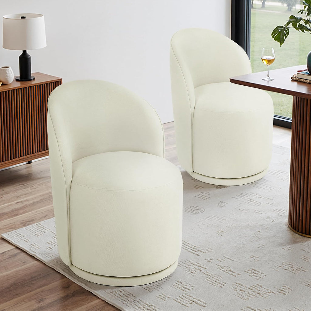 Swivel Dining Chairs Set of 4, Fabric Barrel Chair, Beige