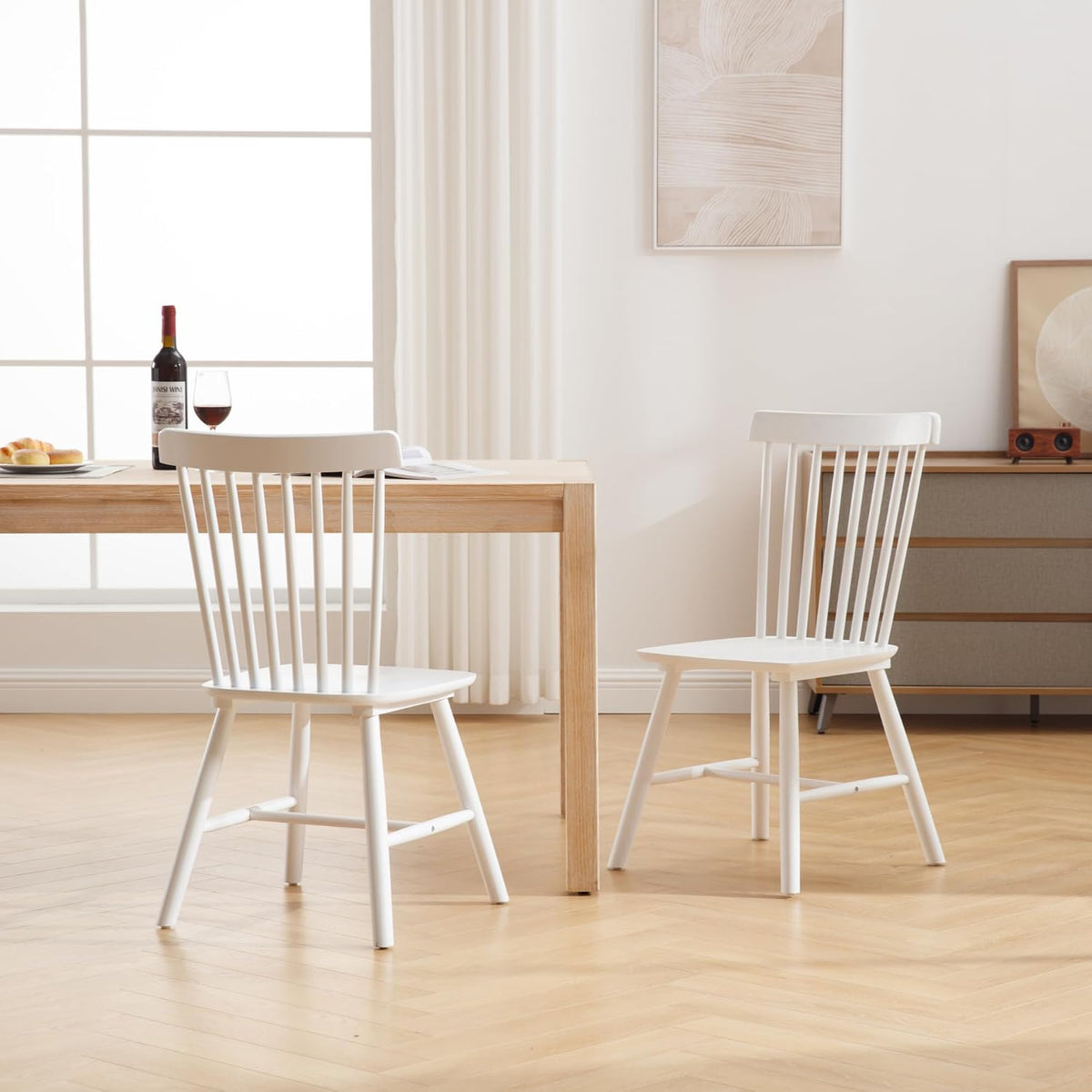 chairus Dining Chairs Set of 8, Dining Room Side Chair Farmhouse Natural Wooden Kitchen Chairs Windsor Dining Chair Vintage High Back Dining Chairs for Dining Room Kitchen Restaurant - White