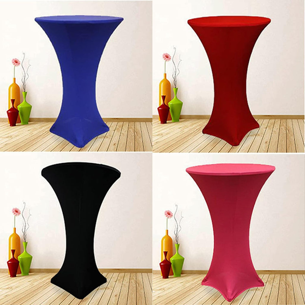 32x43 inch light blue cocktail tablecloth spandex round shown in use