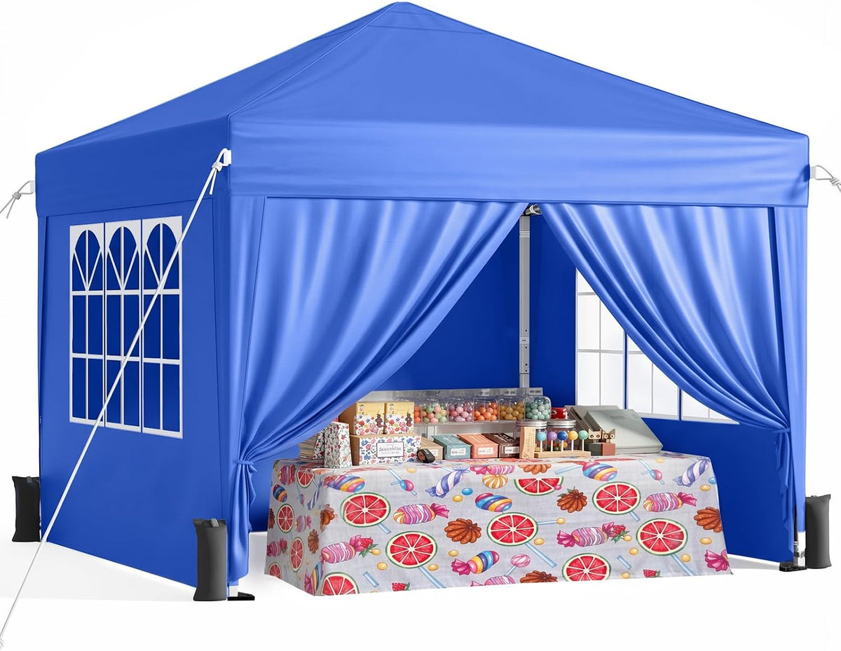 Driftalia 10x10 Pop Up Canopy Tent with 4 Sidewalls, Blue