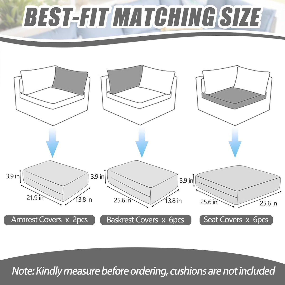 14 Pcs Patio Cushion Covers Replacement Outdoor Couch Cushions Covers Splashproof Sofa Slipcovers Set with Zippers,Patio Furniture Protector, Couch 3 Sizes, Covers Only (Black+White)