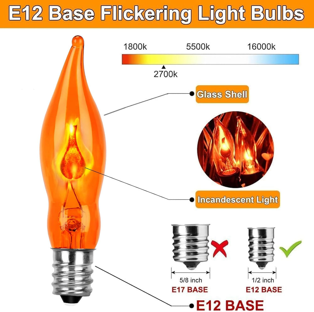 Halloween Lights 27.8 FT Flickering Flame String Lights with 25 Orange C18 Li...
