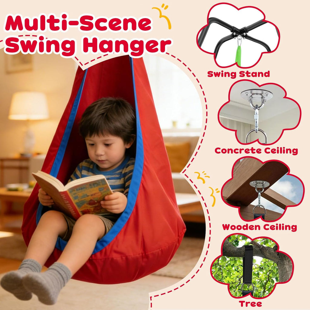 Sensory Swing Stand with Pod Swing, Metal Sensory Swing Set Frame for Indoor Outdoor Backyard (Red)