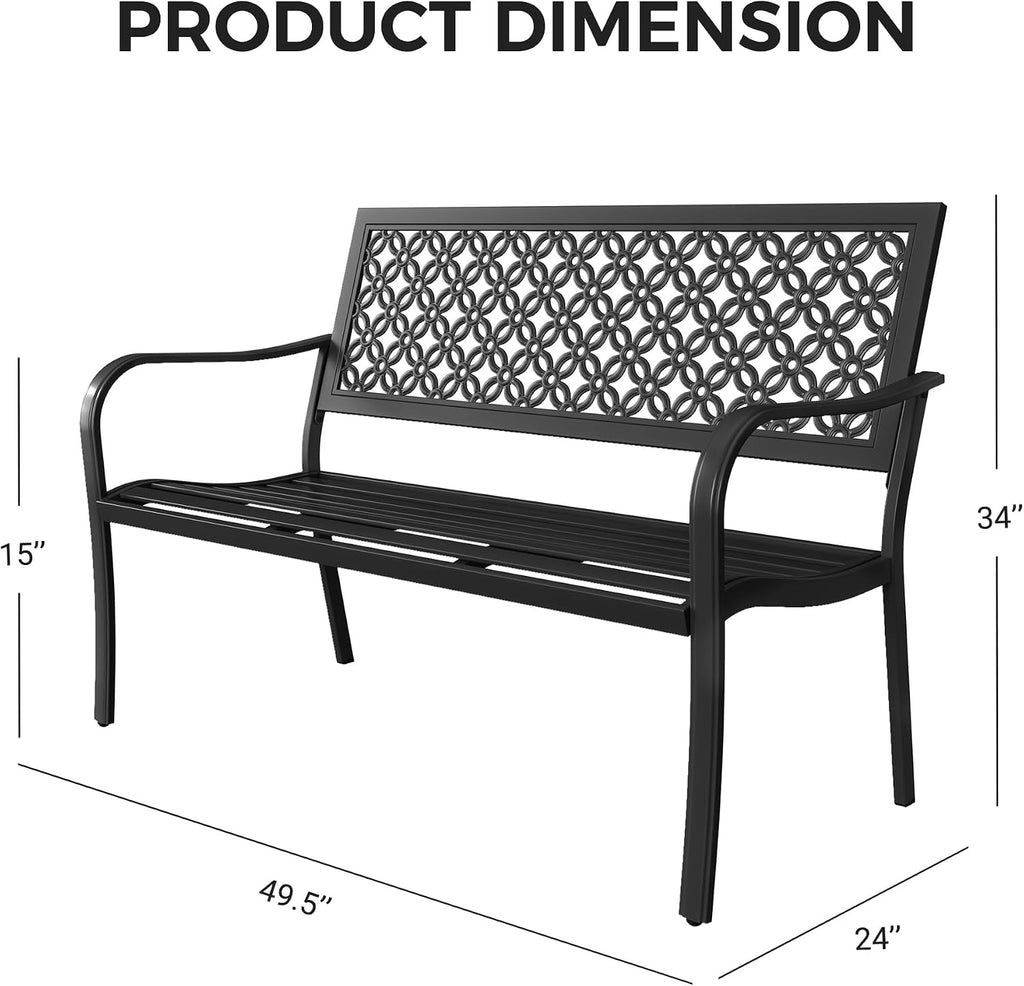 Grand patio 50" Outdoor Bench, Garden Bench with Armrests, Black