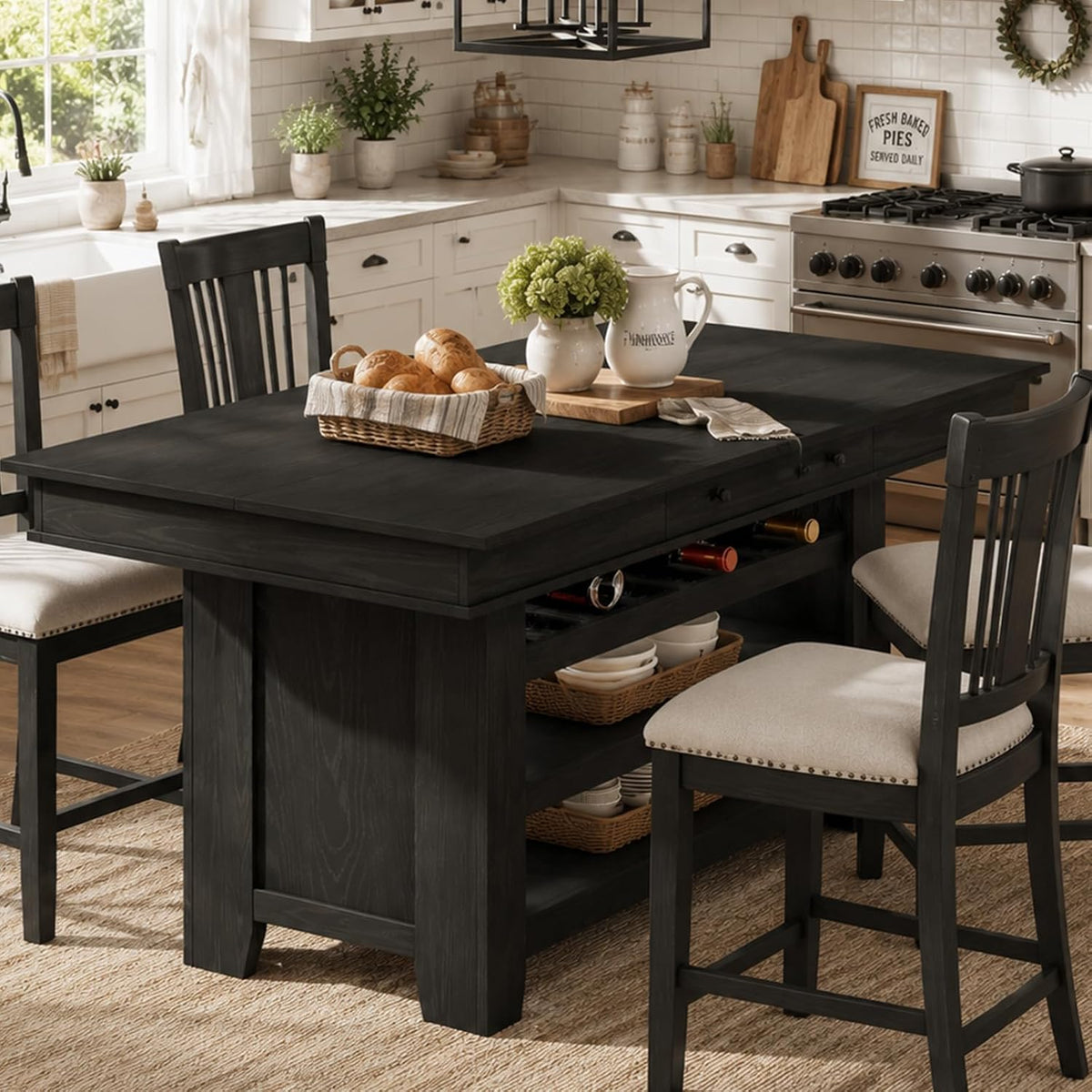 Garvee Rectangular Large Counter Height Dining Table with Storage for 4-6