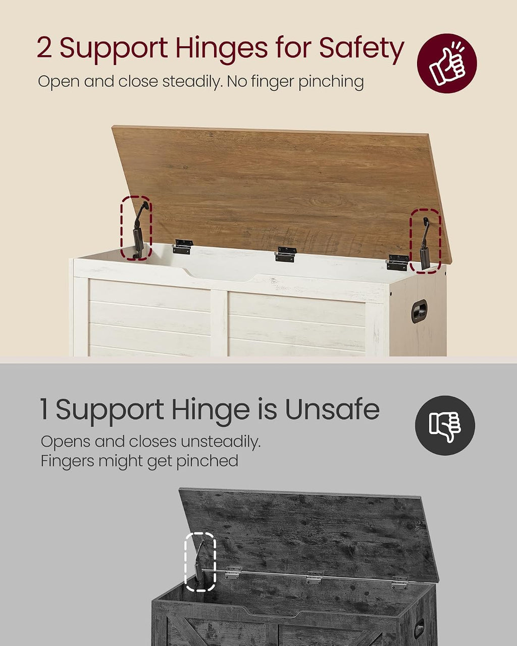 VASAGLE Storage Chest, 39.4 Inches Width Bench with 2 Safety Hinges
