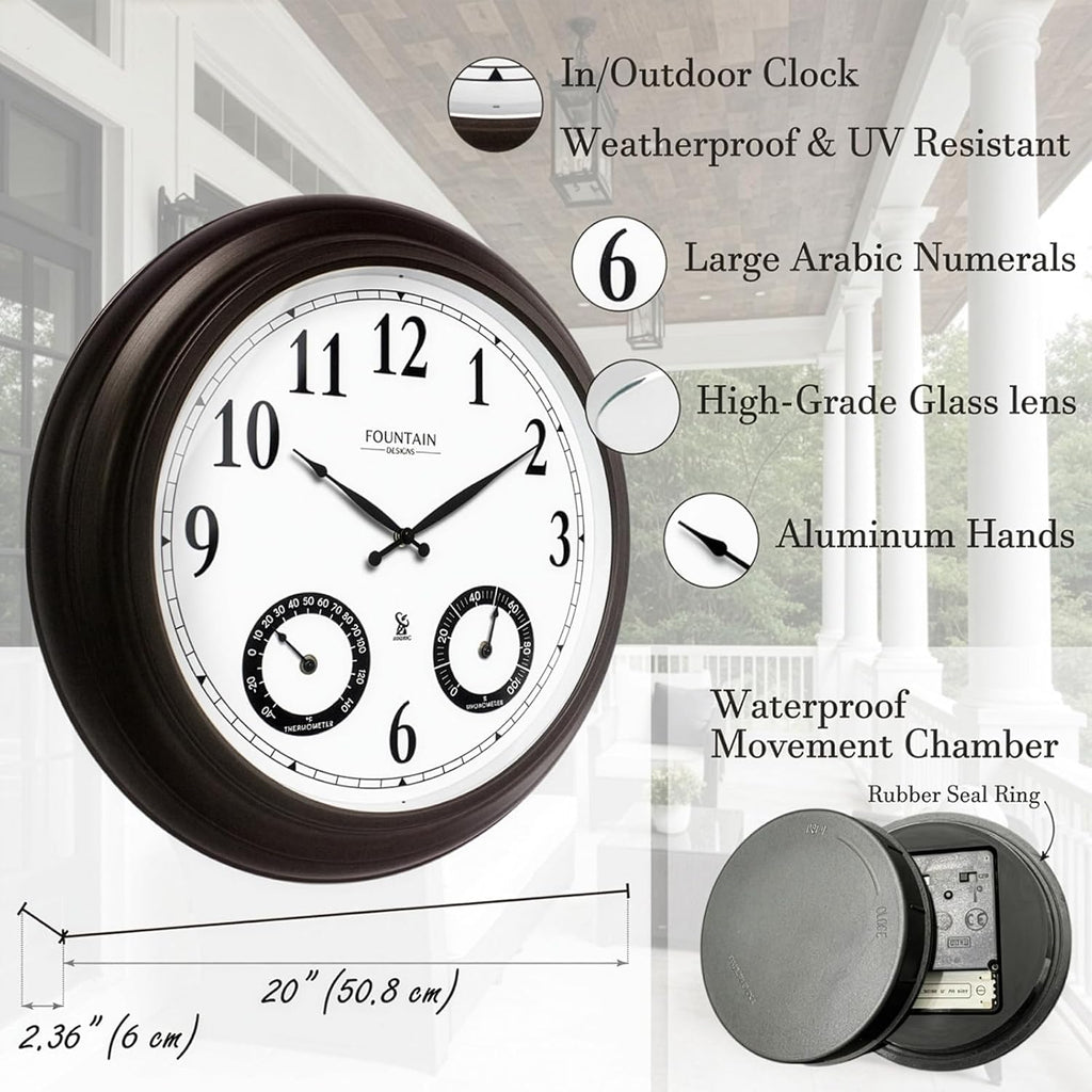 20" Large Outdoor Atomic Wall Clock,Oil Rubbed Bronze