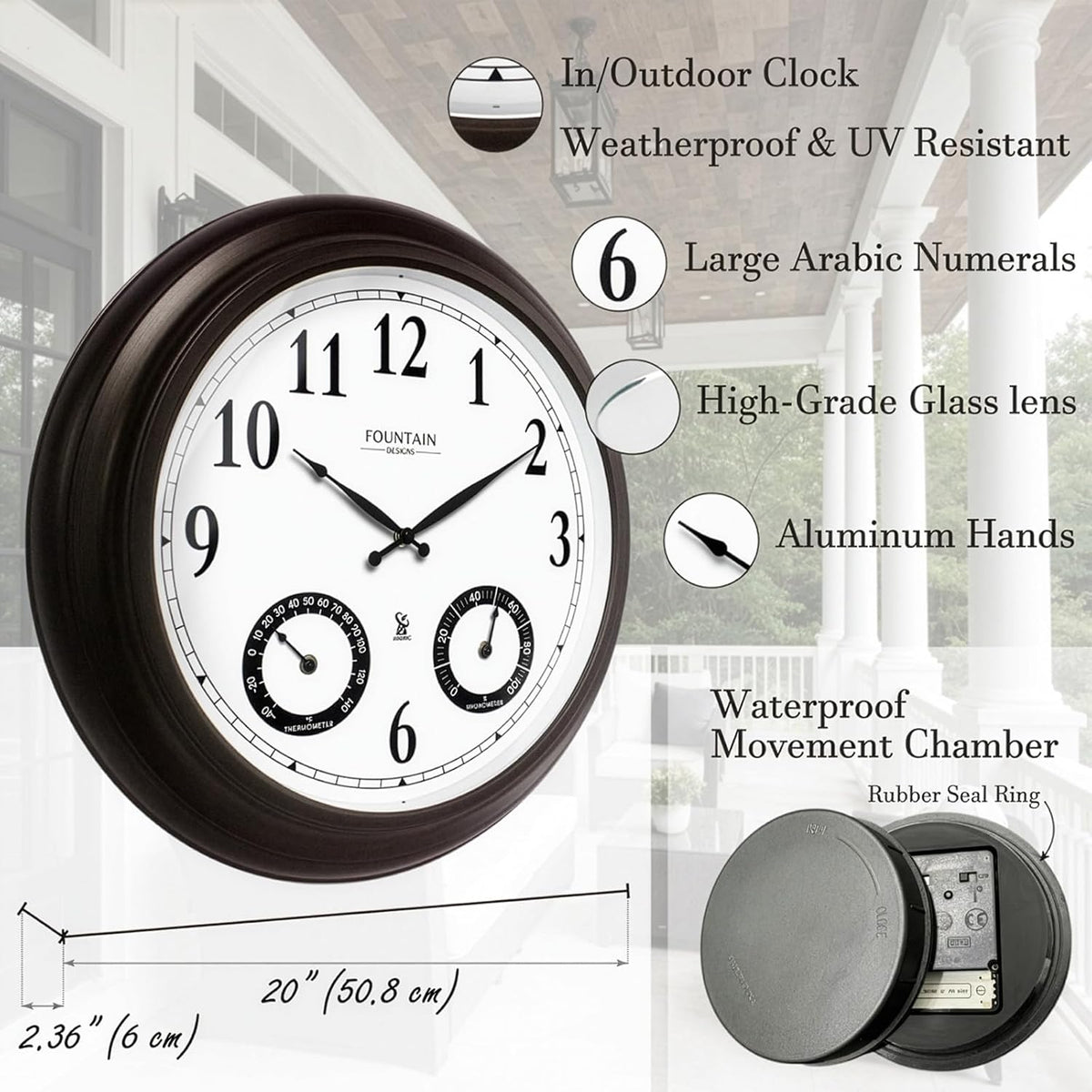 20" Large Outdoor Atomic Wall Clock,Oil Rubbed Bronze
