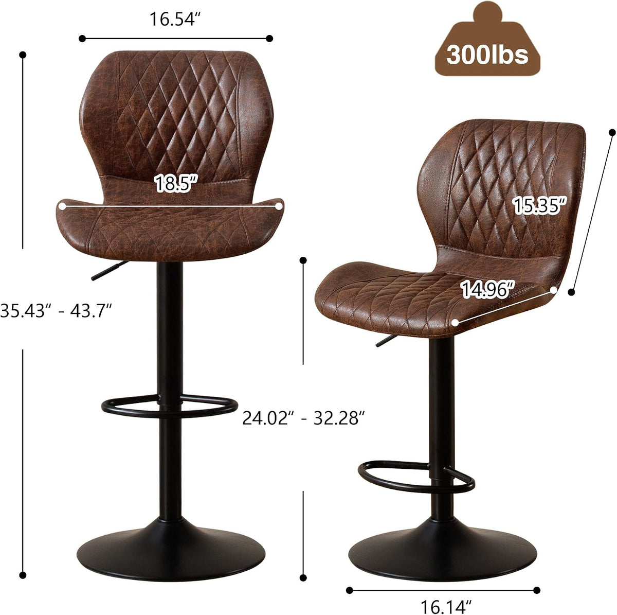 Bar Stools Set of 2, Modern Swivel Counter Height Barstools for Kitchen Island Chairs, Adjustable Fabric Bar Stools with Back for Kitchen Counter Bar, Brown