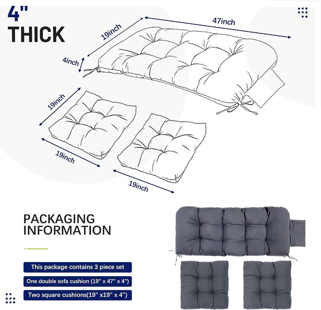 Yddsky 3Pcs Wicker Chair Cushion Sets for Patio Furniture,Grey,47*19*4''