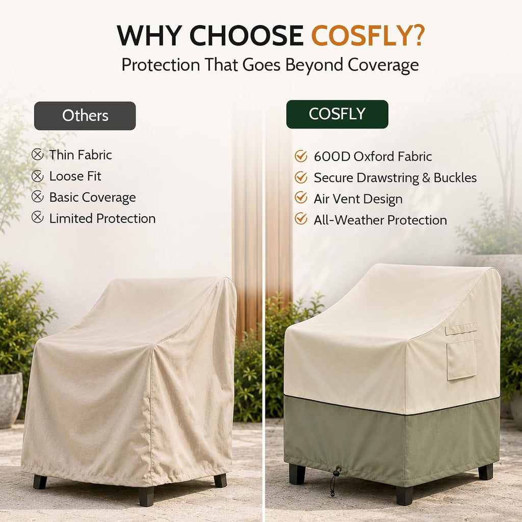 COSFLY Patio Furniture Chair Covers Waterproof, 32"W x 37"D x 36"H 2 Pack