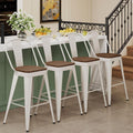 Andeworld Metal Bar Stools Set of 4,24" Counter Height with Backs,Off White