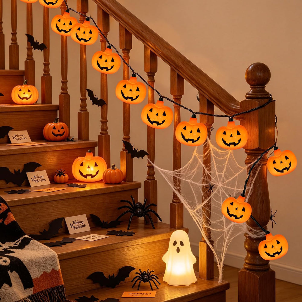 12Ft Halloween String Lights Plug in with 20 LED Pumpkin Lantern Lights, Nove...