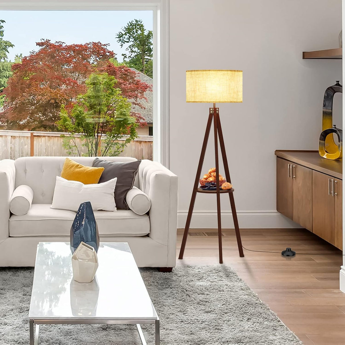 LEPOWER Shelf Floor Lamp Tripod Mid Century Modern Lamps for Living Room
