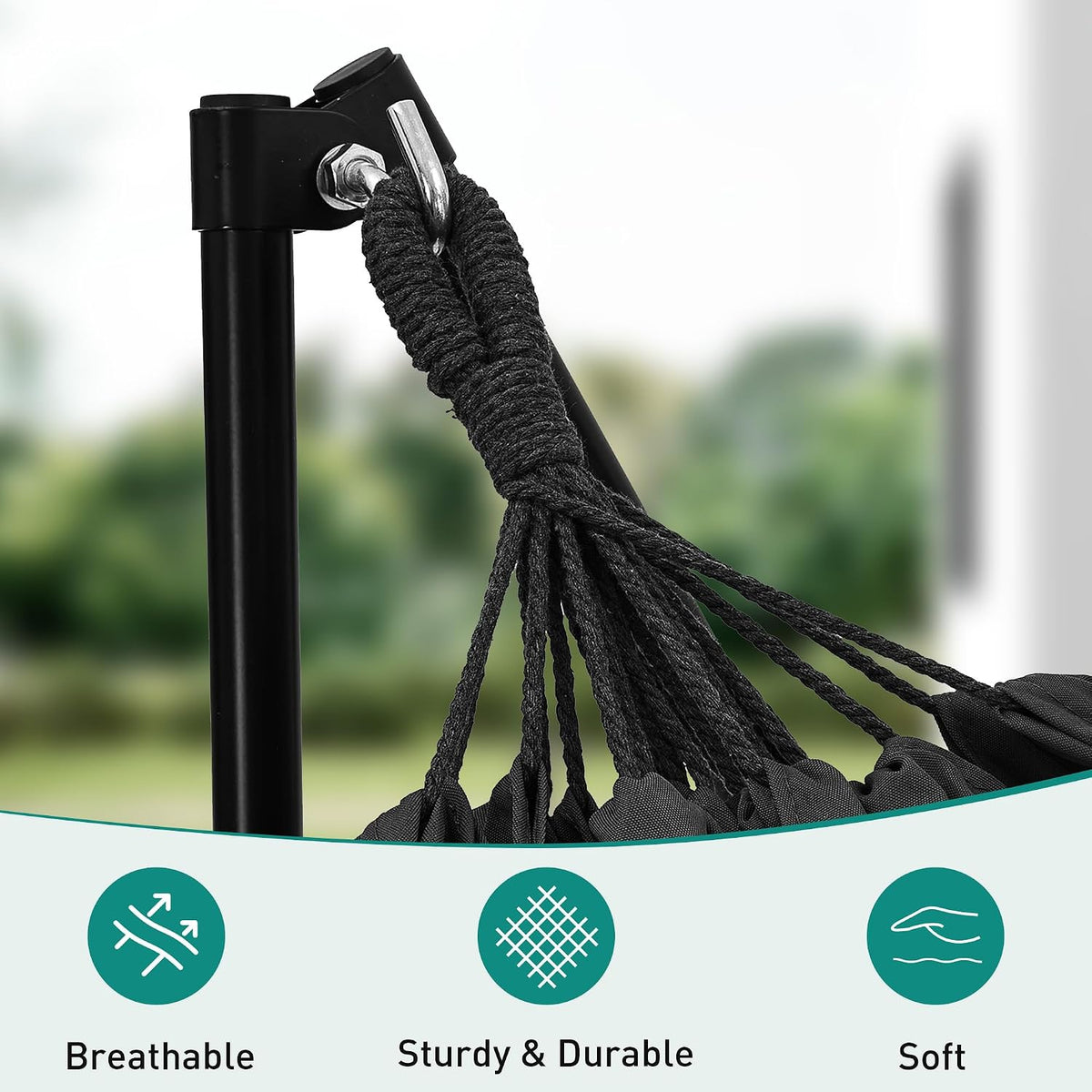Ainfox Hammock with Foldable Stand, 2 in 1 Hammock and Swinging Chair with Carrying Bag, Portable Camping Chair Suitable for Outside, Swing,Patio,Garden,Camping Trip Black