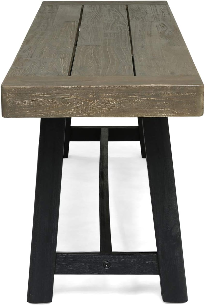 Christopher Knight Home Toby Outdoor Acacia Wood Bench, Sandblast Gray Finish and Black
