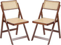 Tiita Rattan Folding Dining Chairs Set of 2, Bamboo Frame, Walnut