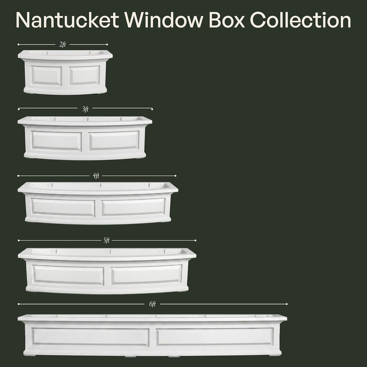 Mayne Nantucket 36in Self-Watering Rectangular Window Box Planter, White