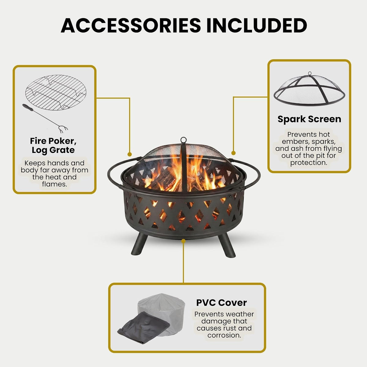 Pure Garden Outdoor Fire Pit with Cross Weave Pattern, Black, 32-Inch