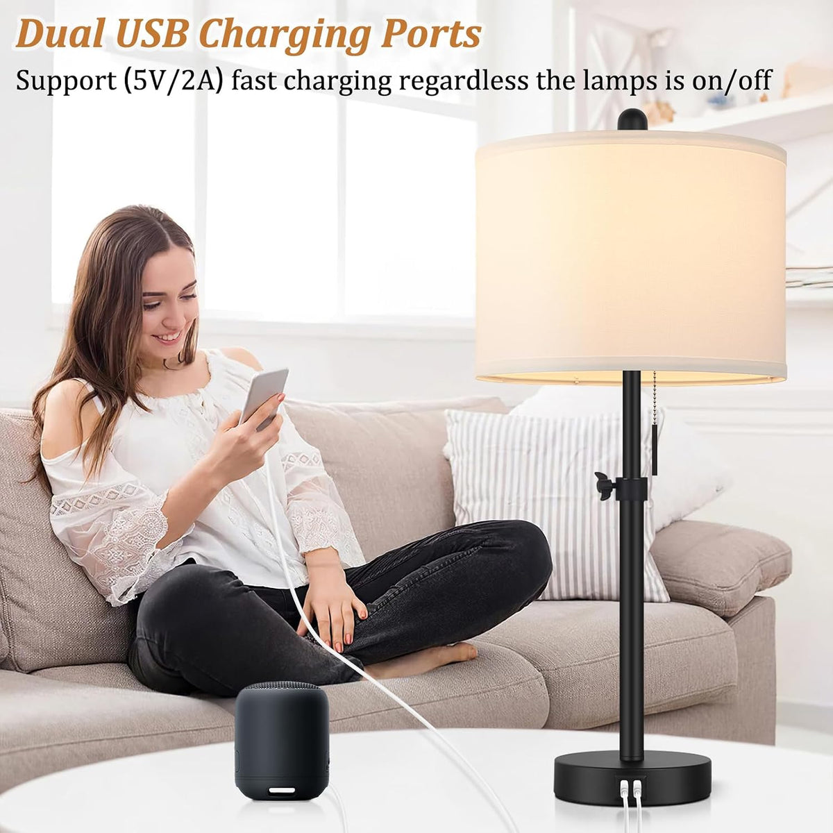 Kondras Table Lamp for Bedroom, 23" to 30" Height Adjustable Bedside Lamp