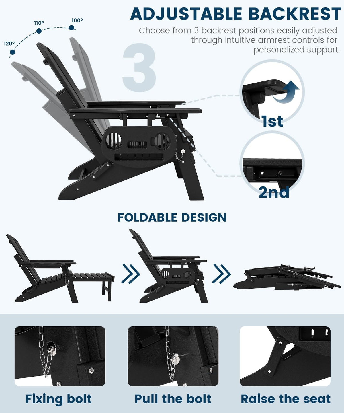 FOOWIN Folding Adjustable Adirondack Chair with Ottoman Set of 2