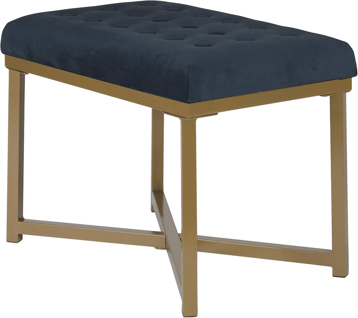Homepop Home Decor | Upholstered Tufted Velvet Ottoman Bench | Ottoman Bench for Living Room & Bedroom, Blue, 24 x 16 x 17-1/2 inches high