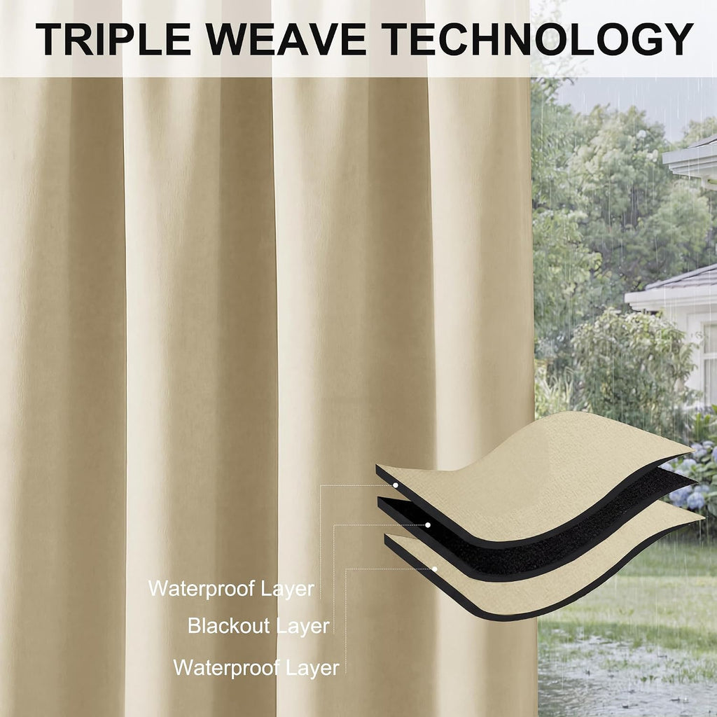 RYB HOME 2 Panels Outdoor Curtains for Patio Waterproof Weighted Windproof
