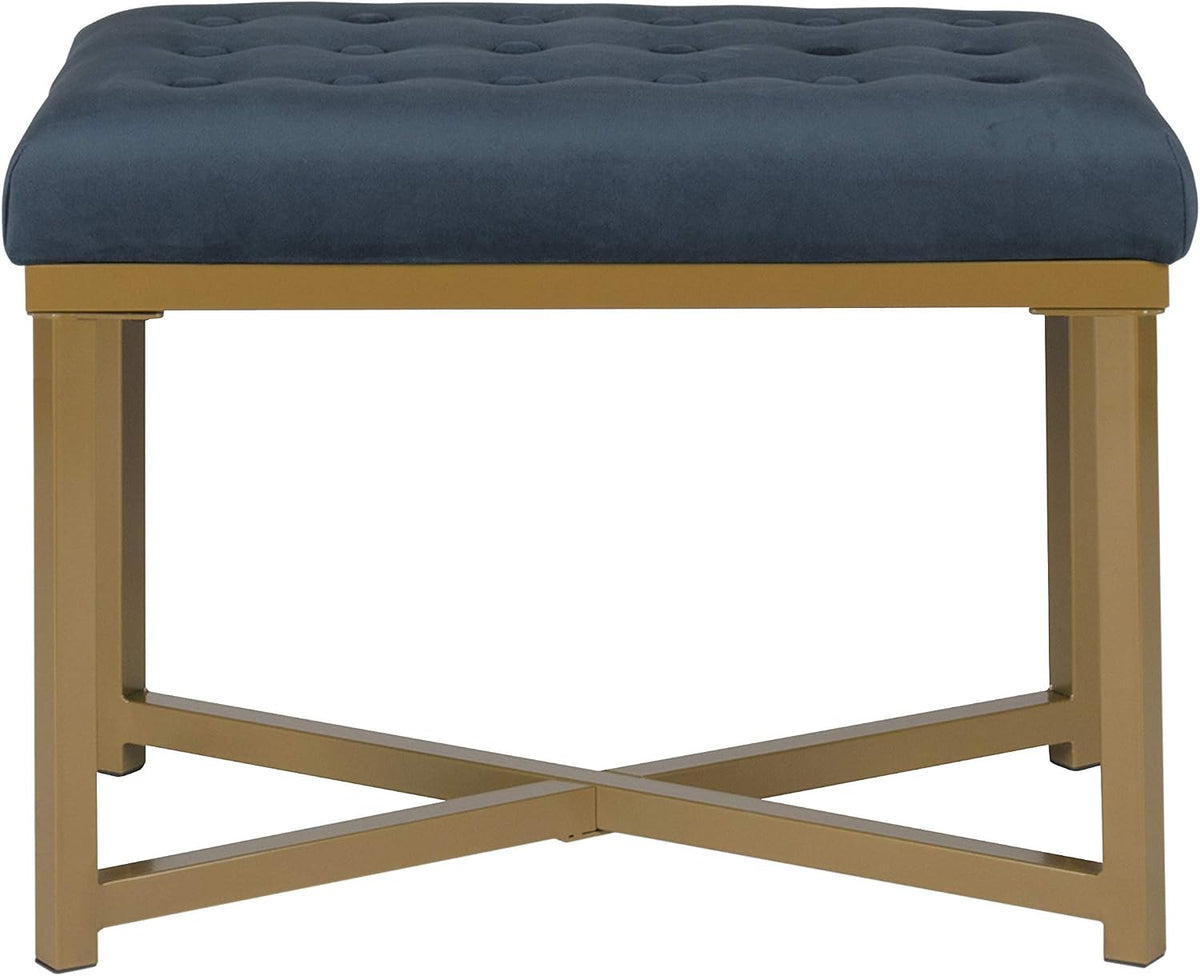 Homepop Home Decor | Upholstered Tufted Velvet Ottoman Bench | Ottoman Bench for Living Room & Bedroom, Blue, 24 x 16 x 17-1/2 inches high