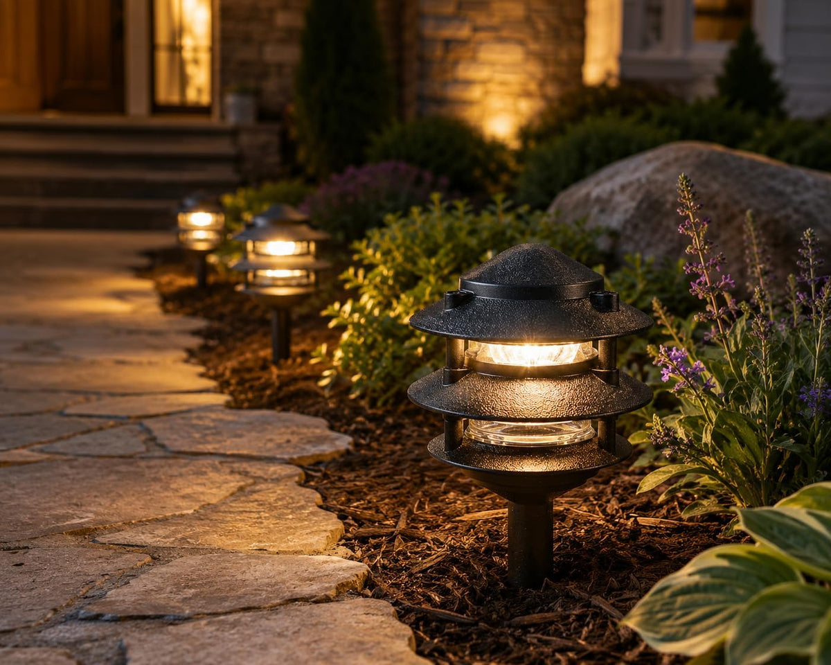 Generation Lighting Hardwired 120V Outdoor Pagoda Path Light, Black