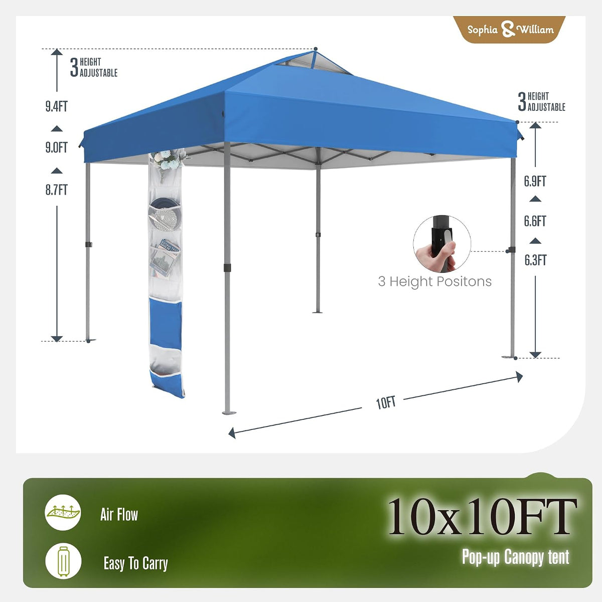 Sophia & William Canopy Tent 10x10 Pop up, One Person Push Set up Tents