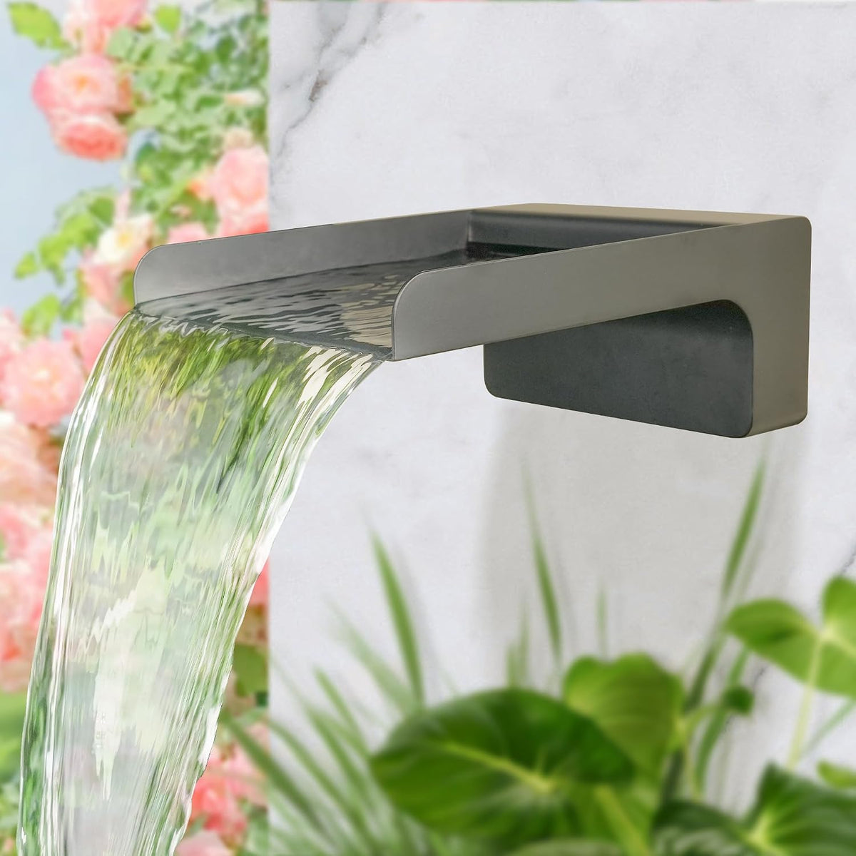 304 Stainless Steel Water Fountain Spout Scupper, Made Exquisite Handcrafted Garden Waterfall Spillway for Landscape Decors, Patios, Pools, Courtyards, Water Walls (Black Powder Coating)