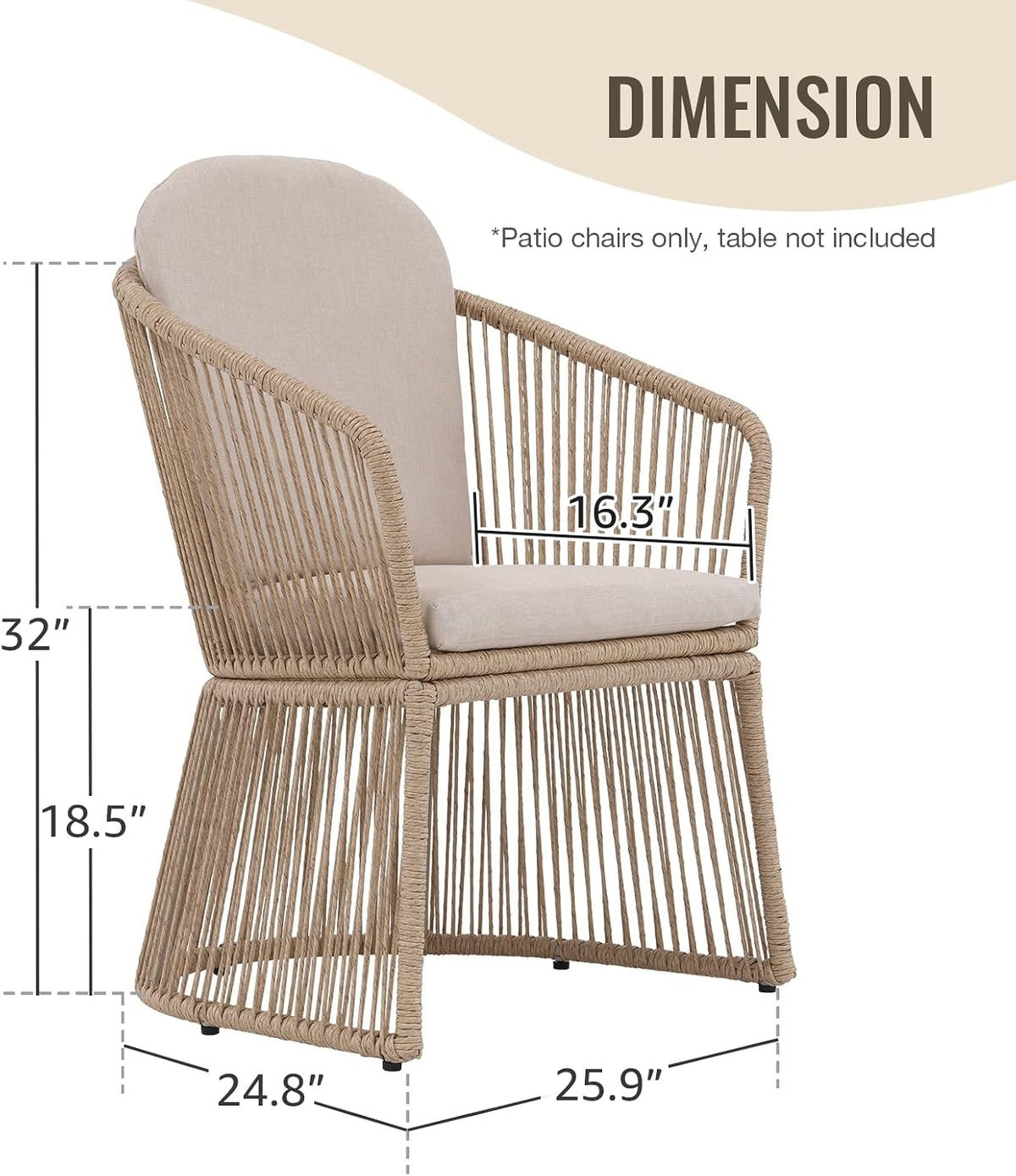 SUNSITT Set of 4 Modern Patio Dining Chairs, Woven Wicker Accent Chairs