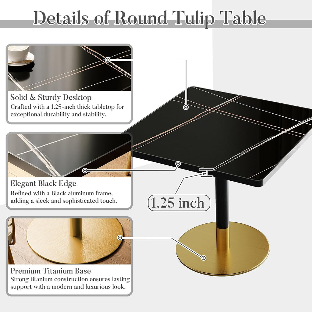 31.5'' Tulip Table, Square Dining Table with Sintered Stone Tabletop