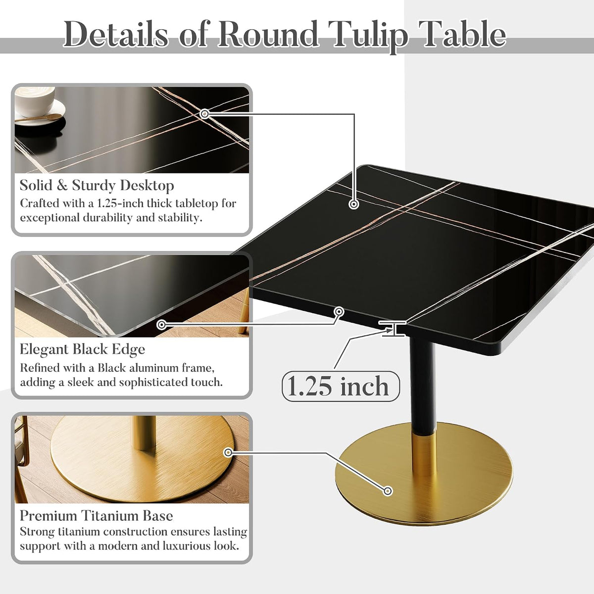 31.5'' Tulip Table, Square Dining Table with Sintered Stone Tabletop