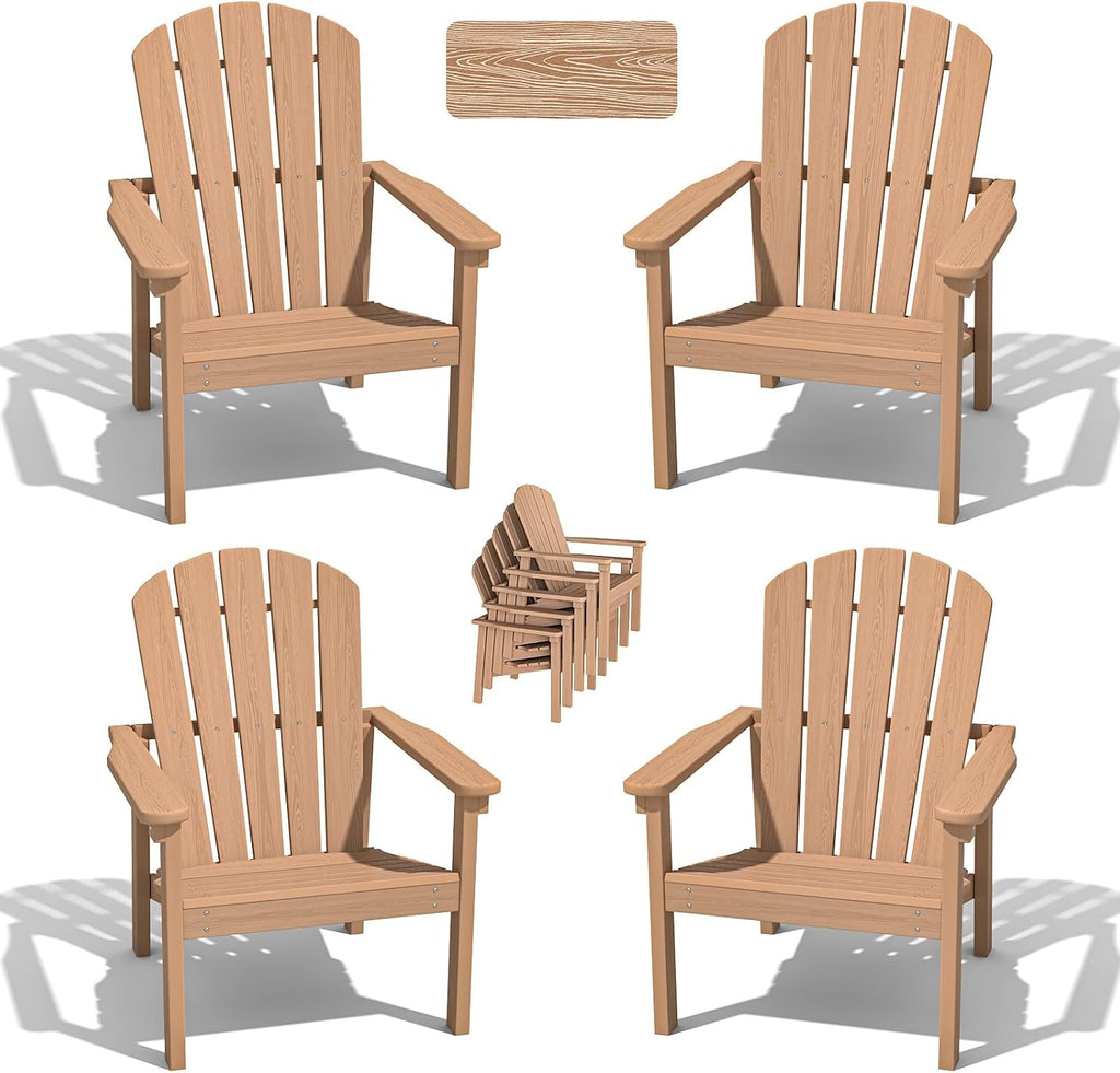 nevilywood Stackable Adirondack Chair, HDPE Outdoor Chair Set of 4, Teak