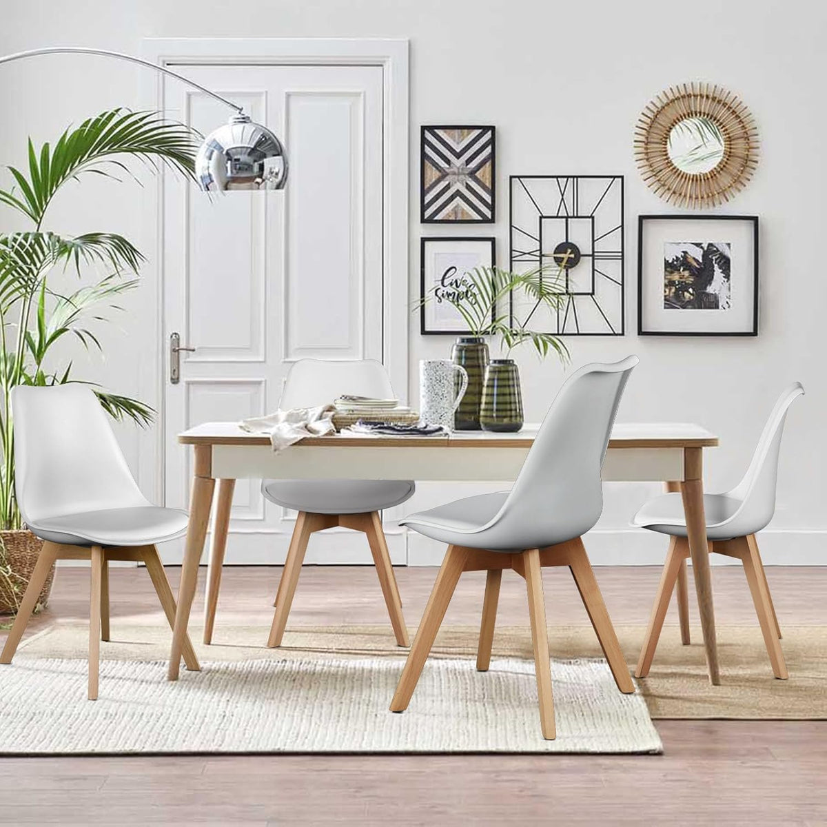 OLIXIS Modern Dining Chairs Set of 8, Plastic Kitchen Chairs with Wood Legs
