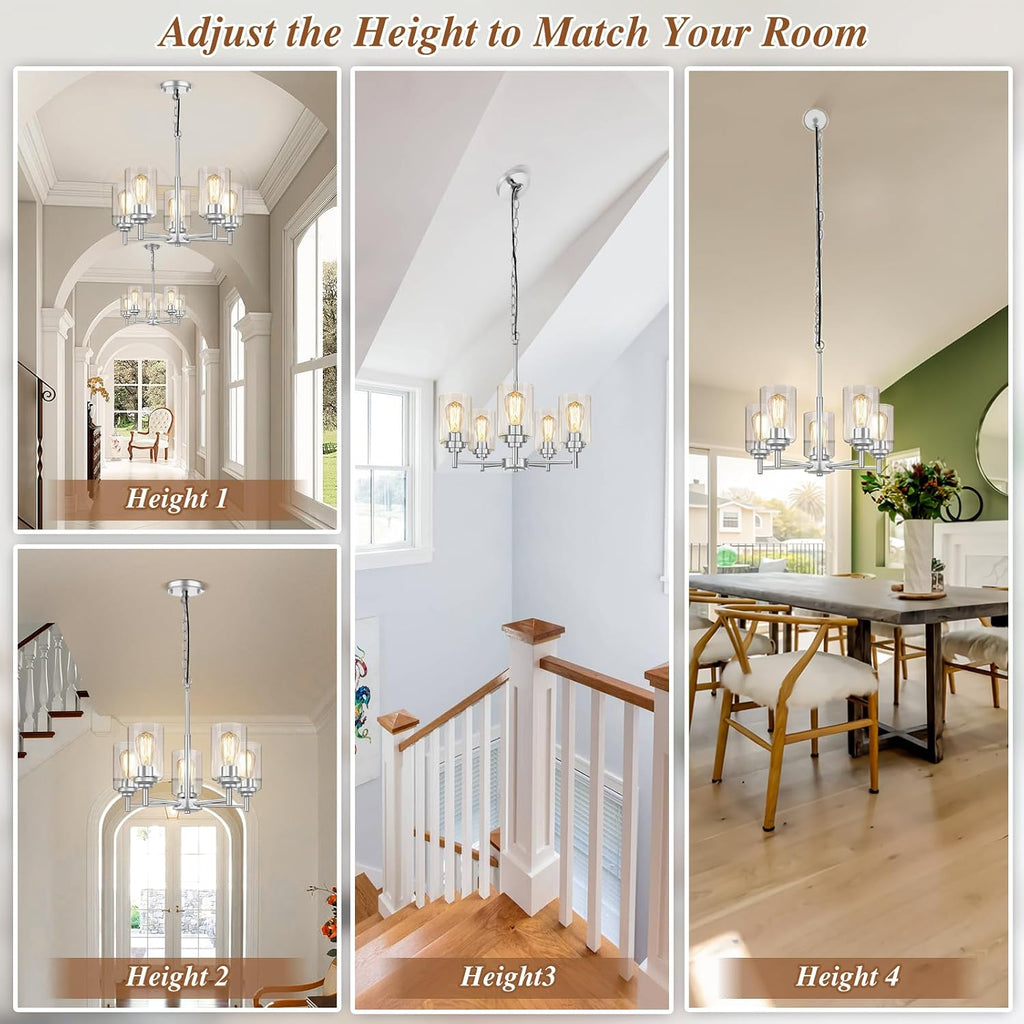 D19.8" Chandelier for Dining Room, 5-Light Light Fixture Brushed Nickel