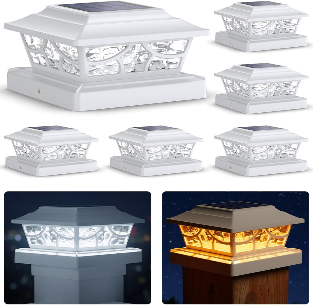 SIEDiNLAR Solar Post Lights Outdoor 4 Modes, 6 Pack White, Warm/Cool White