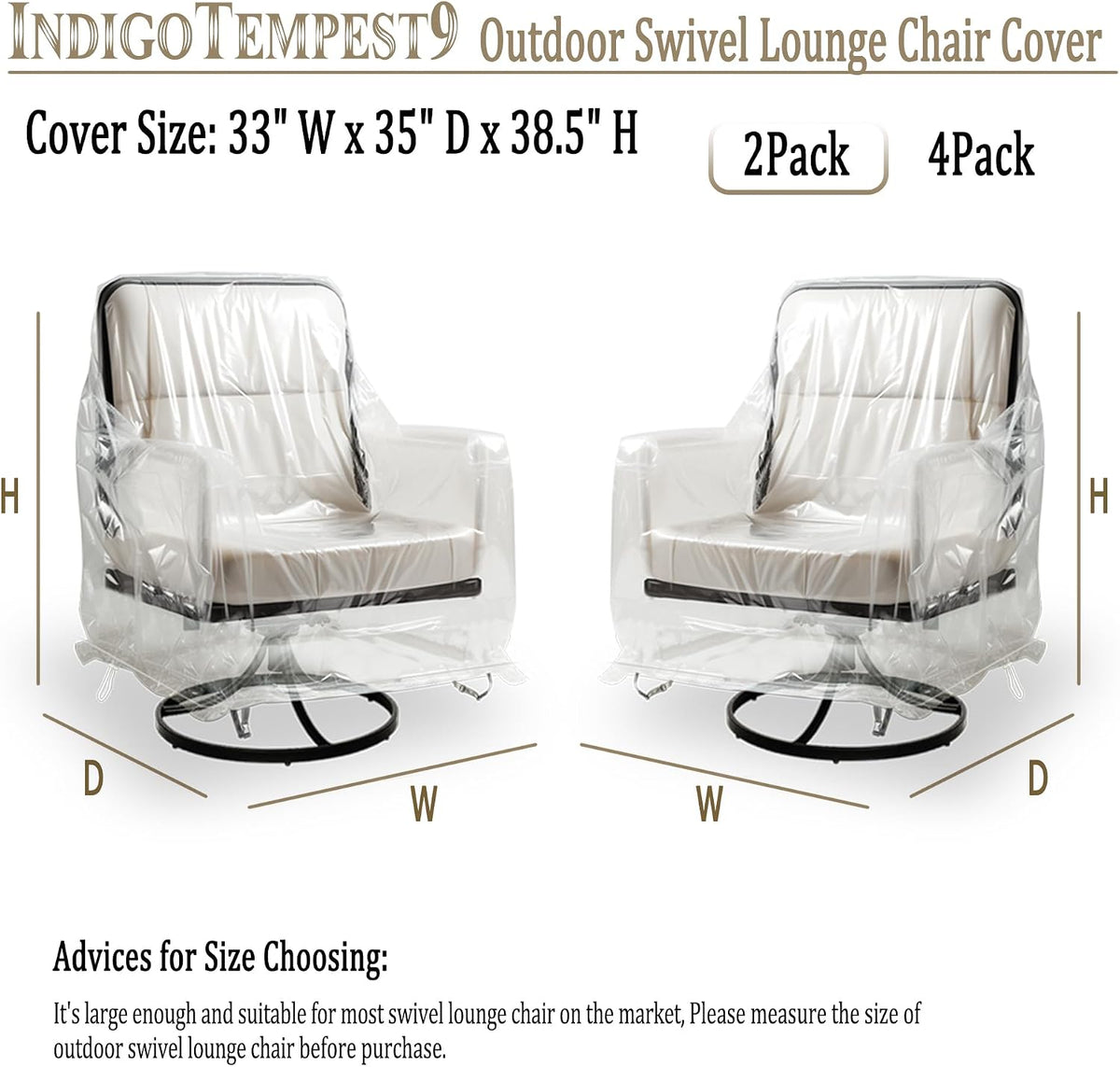 2 Pack Clear PVC Patio Swivel Chair Covers, Waterproof, 33 x 35 x 38.5 In