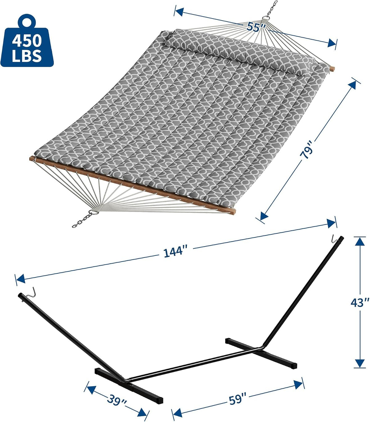 Garvee 2 Person Portable Double Hammock for Outdoor with Pillow, Heavy Duty Portable Hammock with Adjustable Steel Stand for Patio, Garden, Beach, Backyard