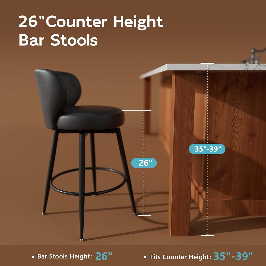 26" Black Bar Stools Set of 4, Swivel Kitchen Island Chairs