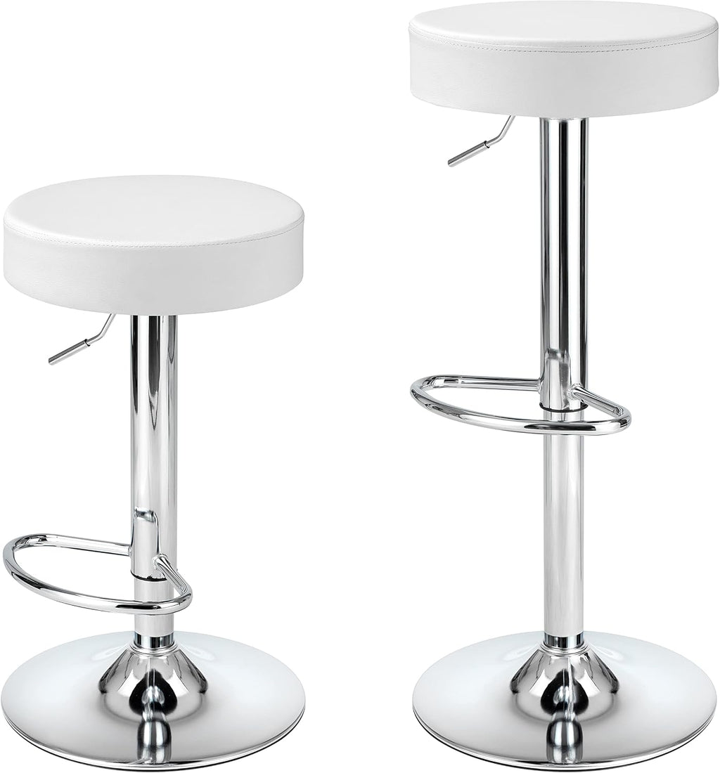 Finnhomy Bar Stools Set of 2 Modern PU Leather, Swivel Barstools with Footrest and Backless Round, Counter Height Adjustable Modern Counter stools for Kitchen, White