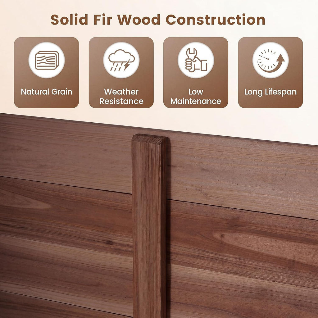 Giantex 3 Panels Wooden Privacy Fence with Stakes, 47" W x 45.5" H, Brown