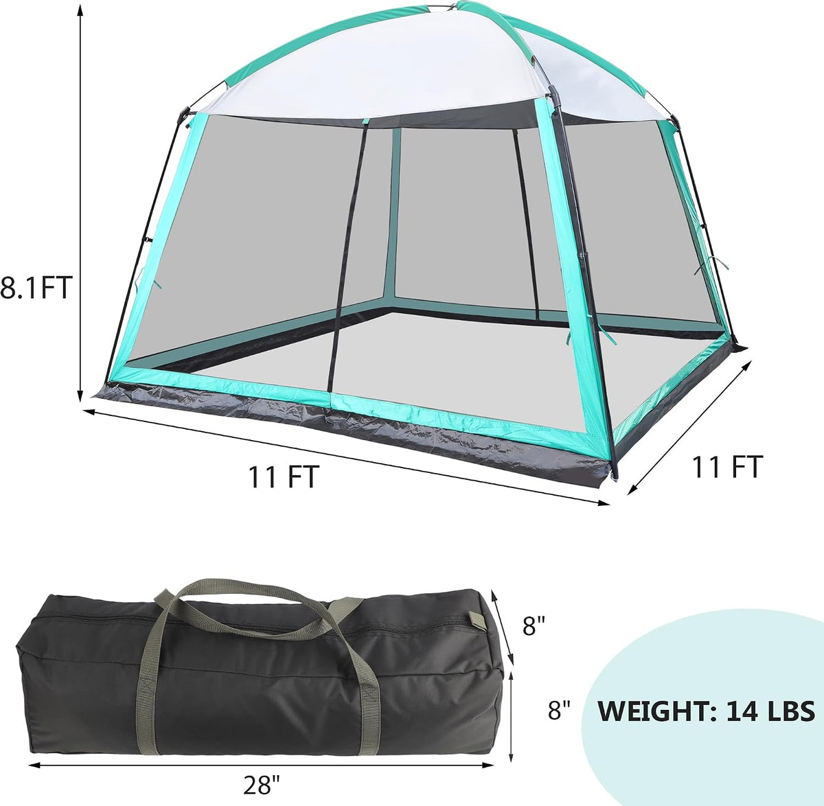GREGIN Screen House Room 11 x 11 ft Mesh Net Tent Portable Canopy Gazebo