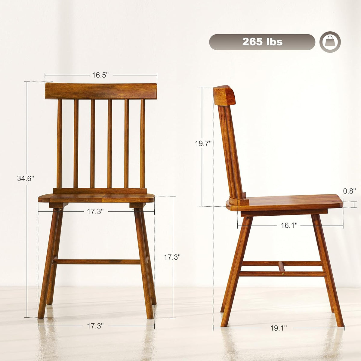 HOMCOM Windsor Dining Chairs Set of 4 Spindle Backrest Light Brown