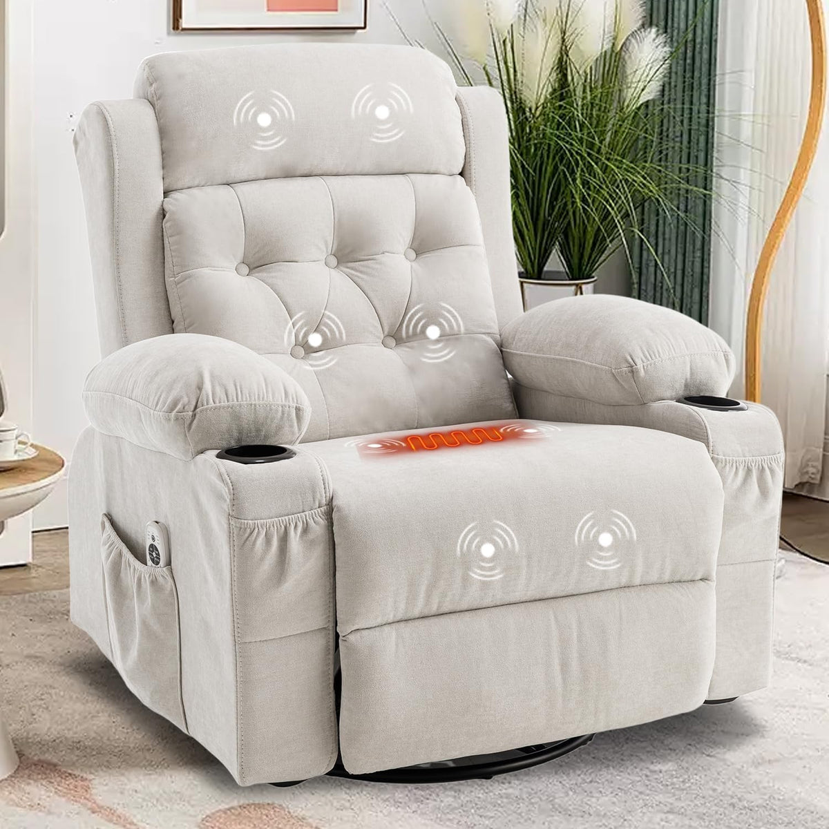 Rocker Recliner Chair with Massage and Heat, White