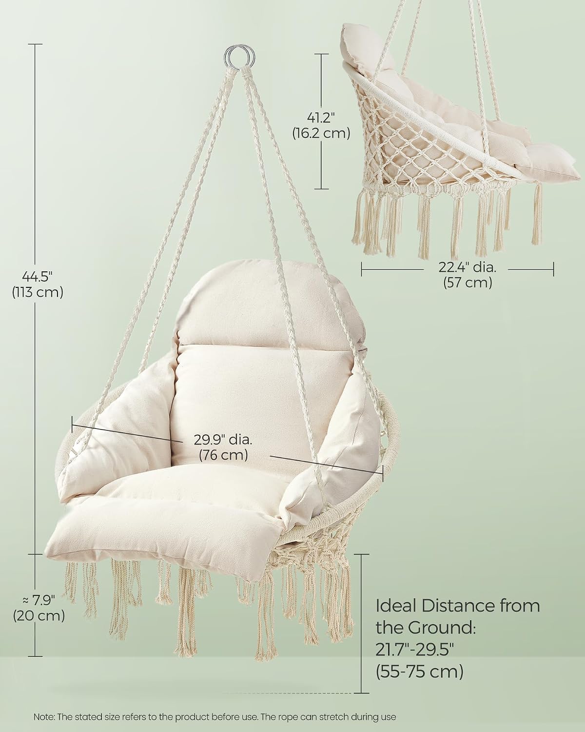 songmics hanging chair, boho swing chair with large, close-up detail