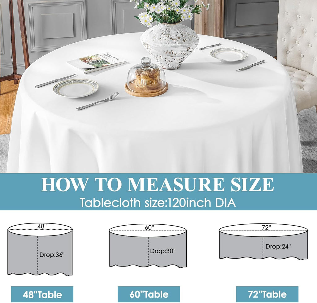 VidaFete 10 Pack 120inch Round Tablecloth Polyester Table Cloth, White