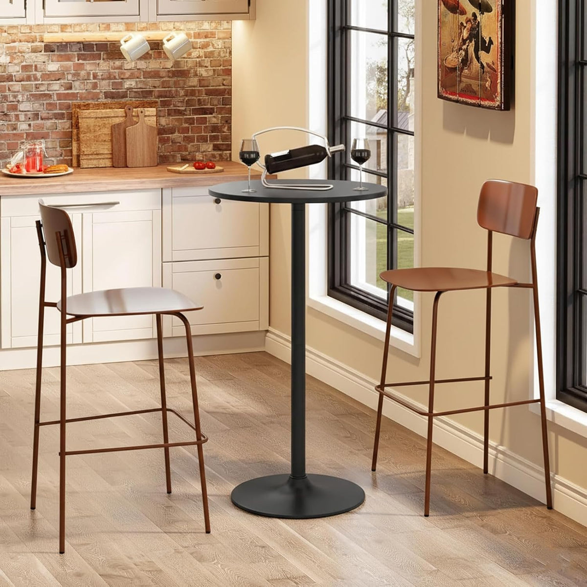 ERGOMASTER Cocktail Table,Two-in-one Modern Style Standing Circular Bar Table 40"/22" Two Convertible Height Suitable for Dining Room, Restaurant, Kitchen (6, Black)