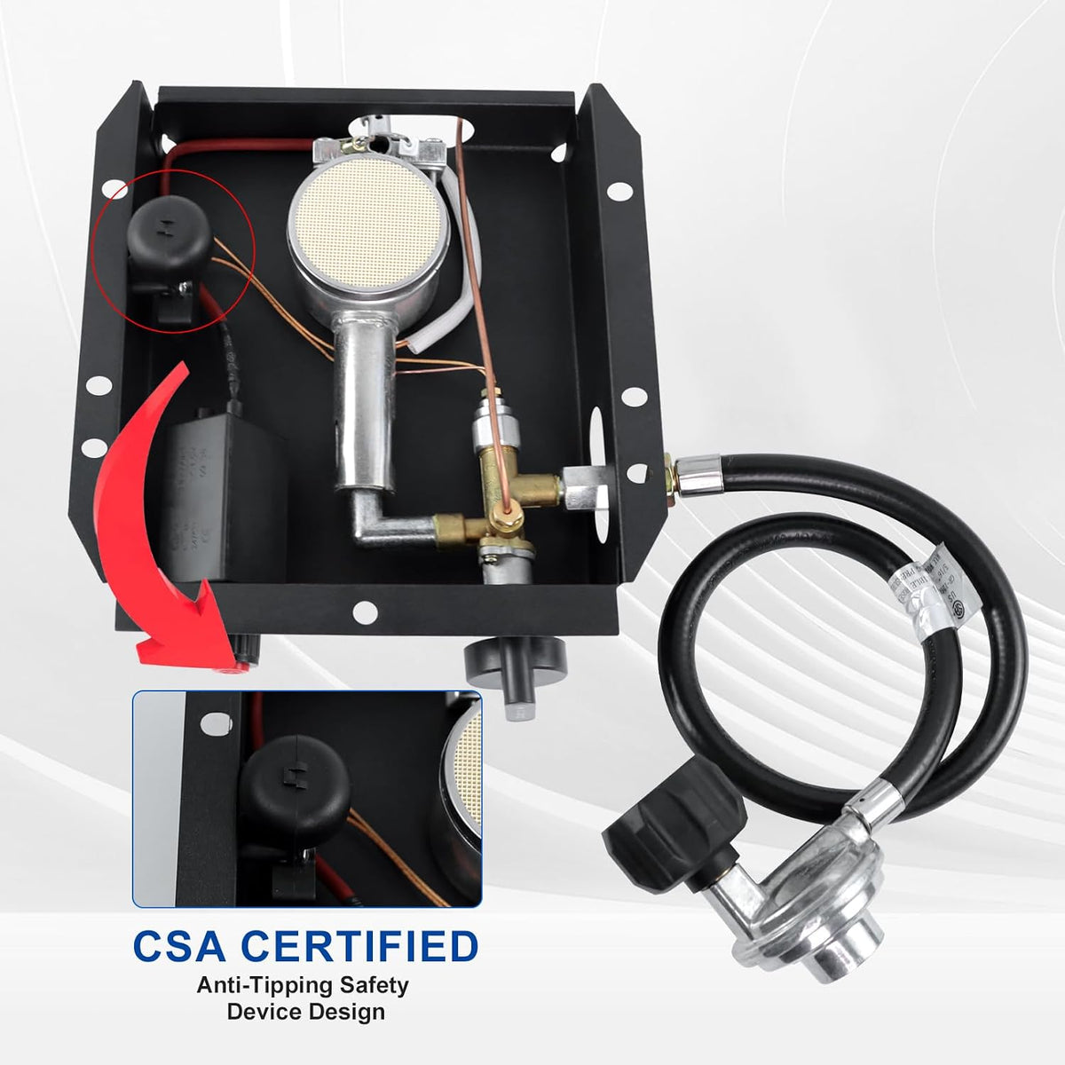 7 Bolt patio heater glass tube burner module replacement part 47000 BTU (including hose and regulating valve assembly kit）, suitable for square glass tube patio heaters, compatible with 3/4/7bolt